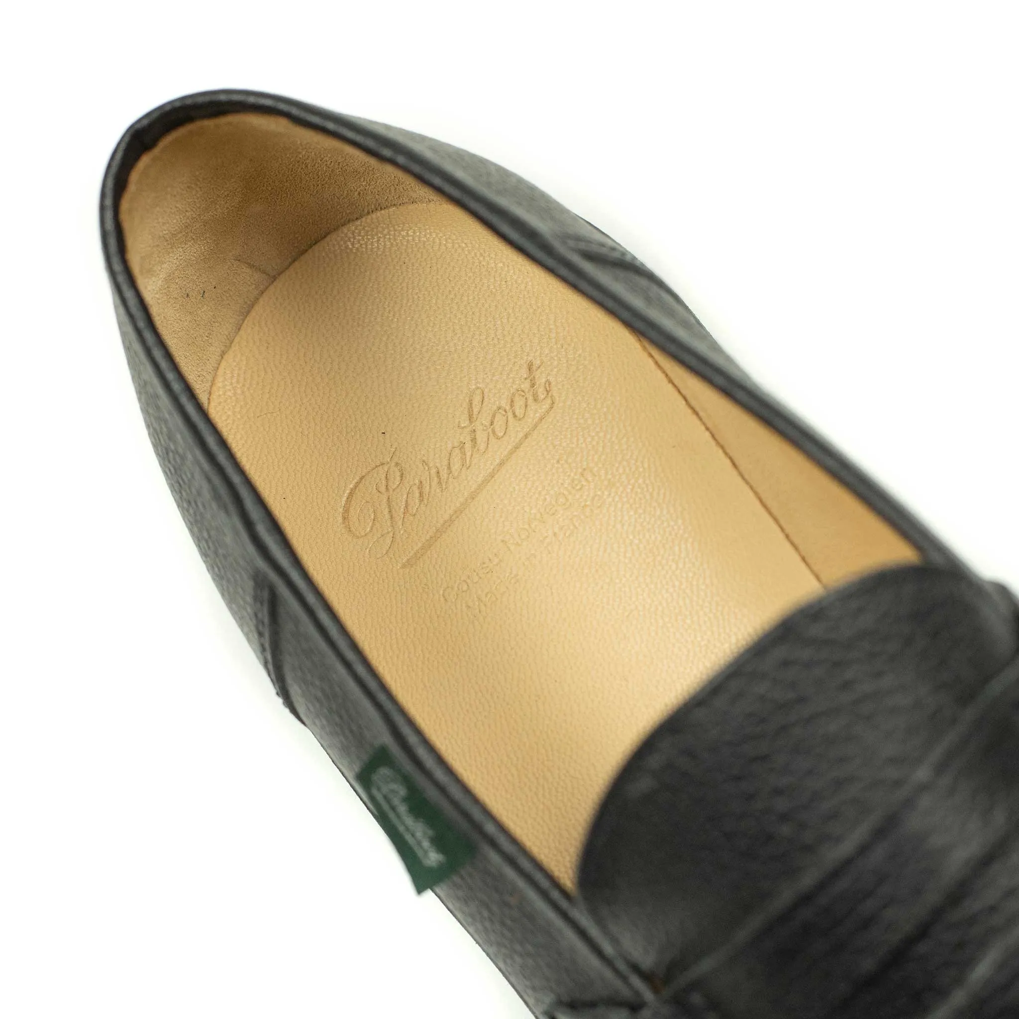 Reims piped seam loafers in black scotch grain leather