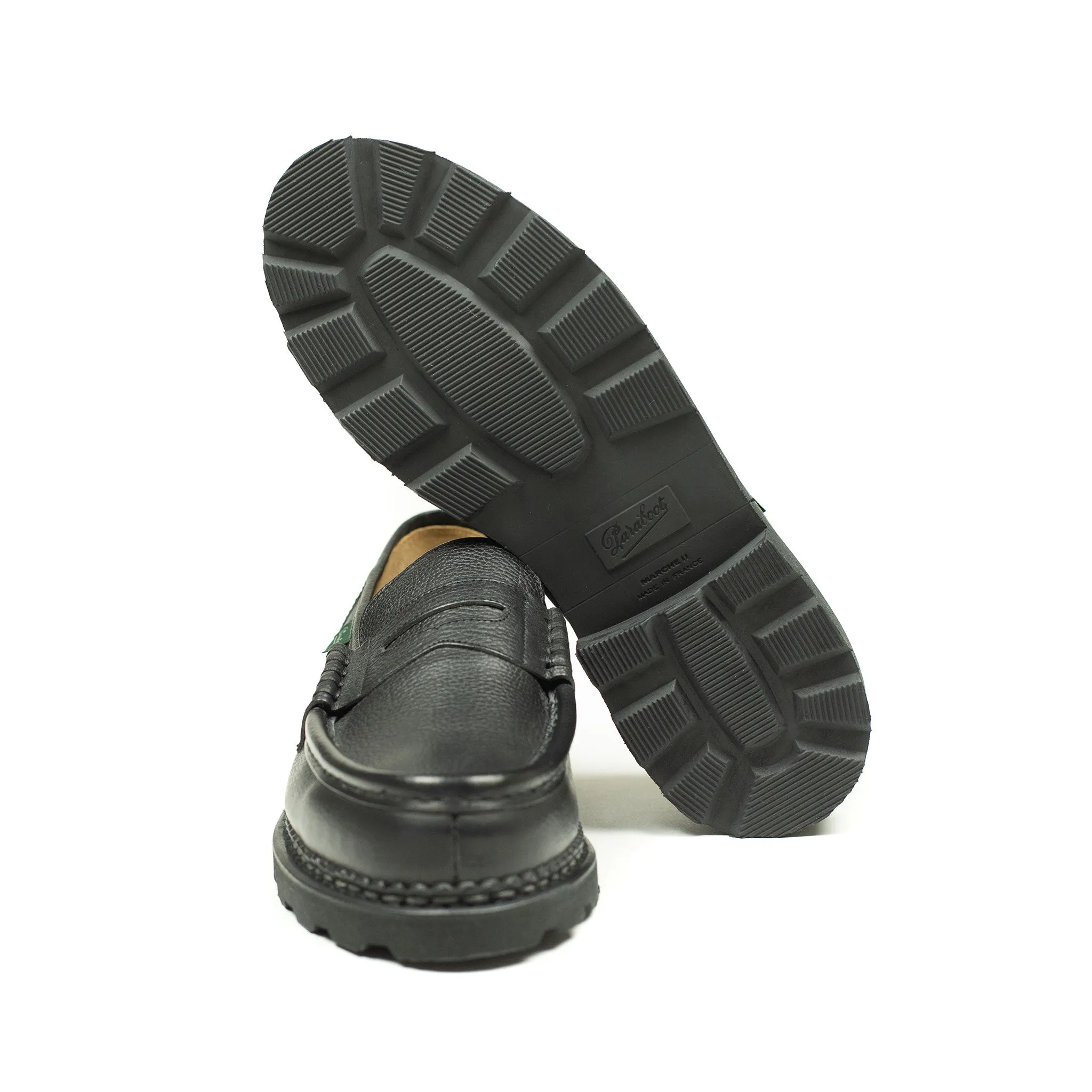 Reims piped seam loafers in black scotch grain leather