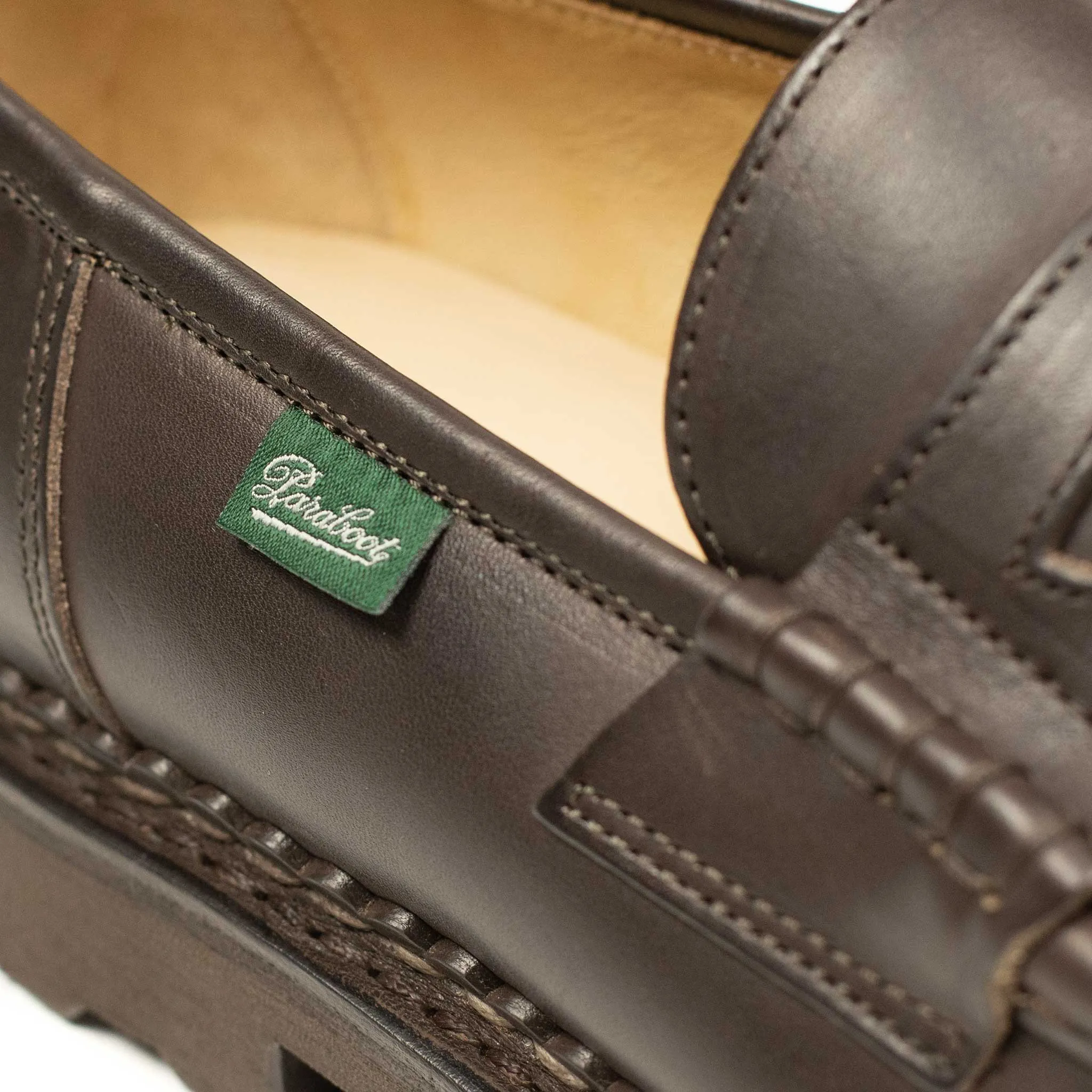 Reims piped seam loafers in Cafe Lisse dark brown leather