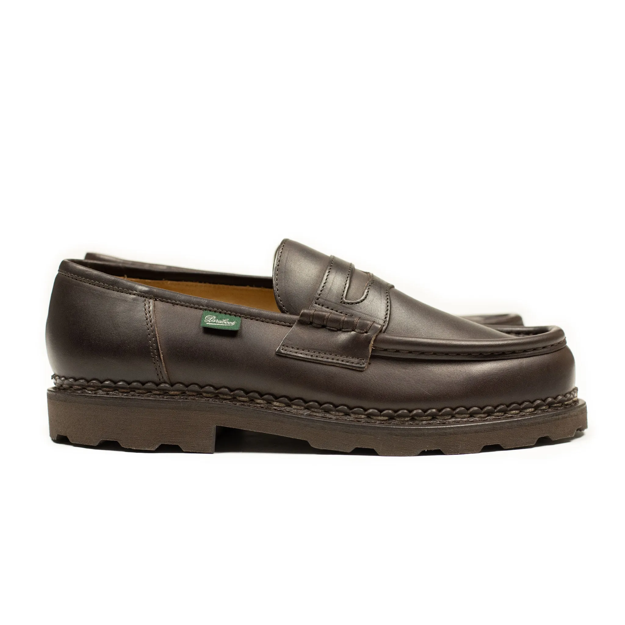 Reims piped seam loafers in Cafe Lisse dark brown leather