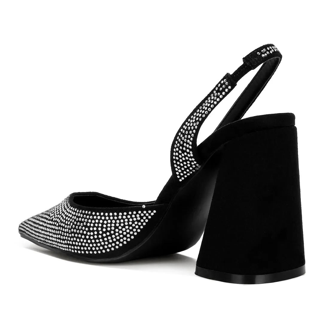 Rhinestone Embellished Suede Heel Sandals