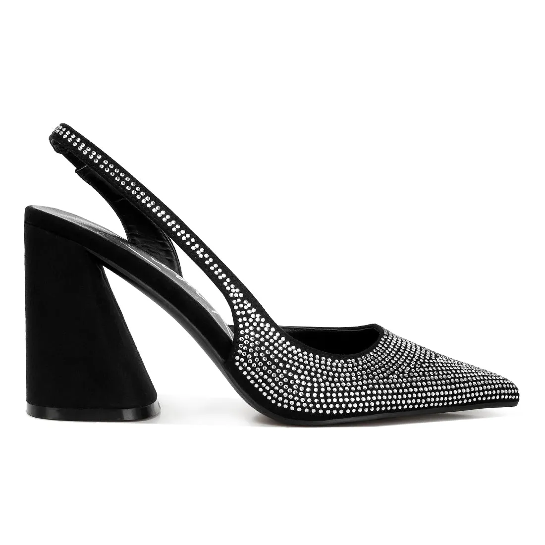 Rhinestone Embellished Suede Heel Sandals