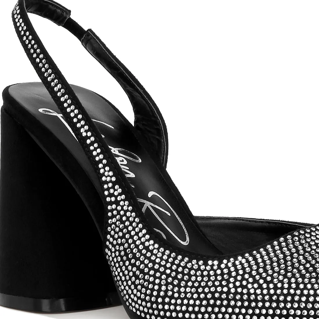 Rhinestone Embellished Suede Heel Sandals
