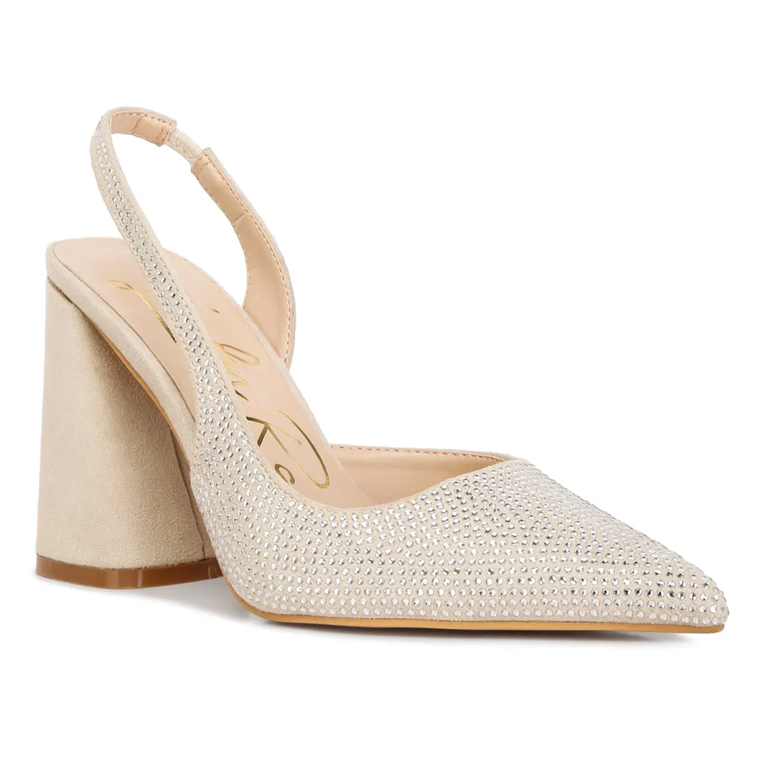 Rhinestone Embellished Suede Heel Sandals