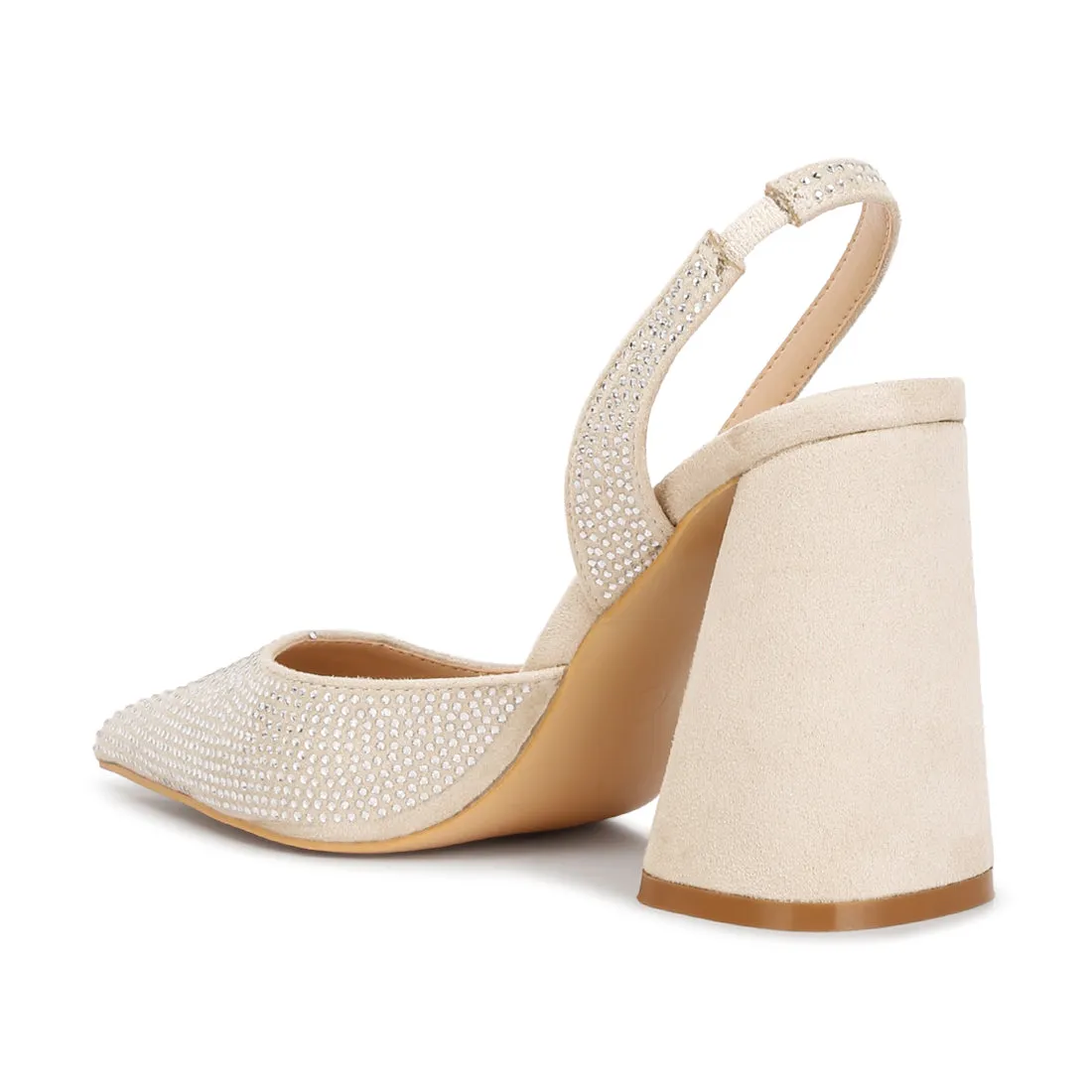 Rhinestone Embellished Suede Heel Sandals
