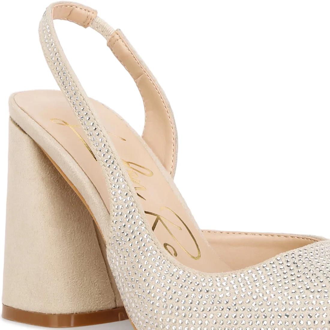 Rhinestone Embellished Suede Heel Sandals