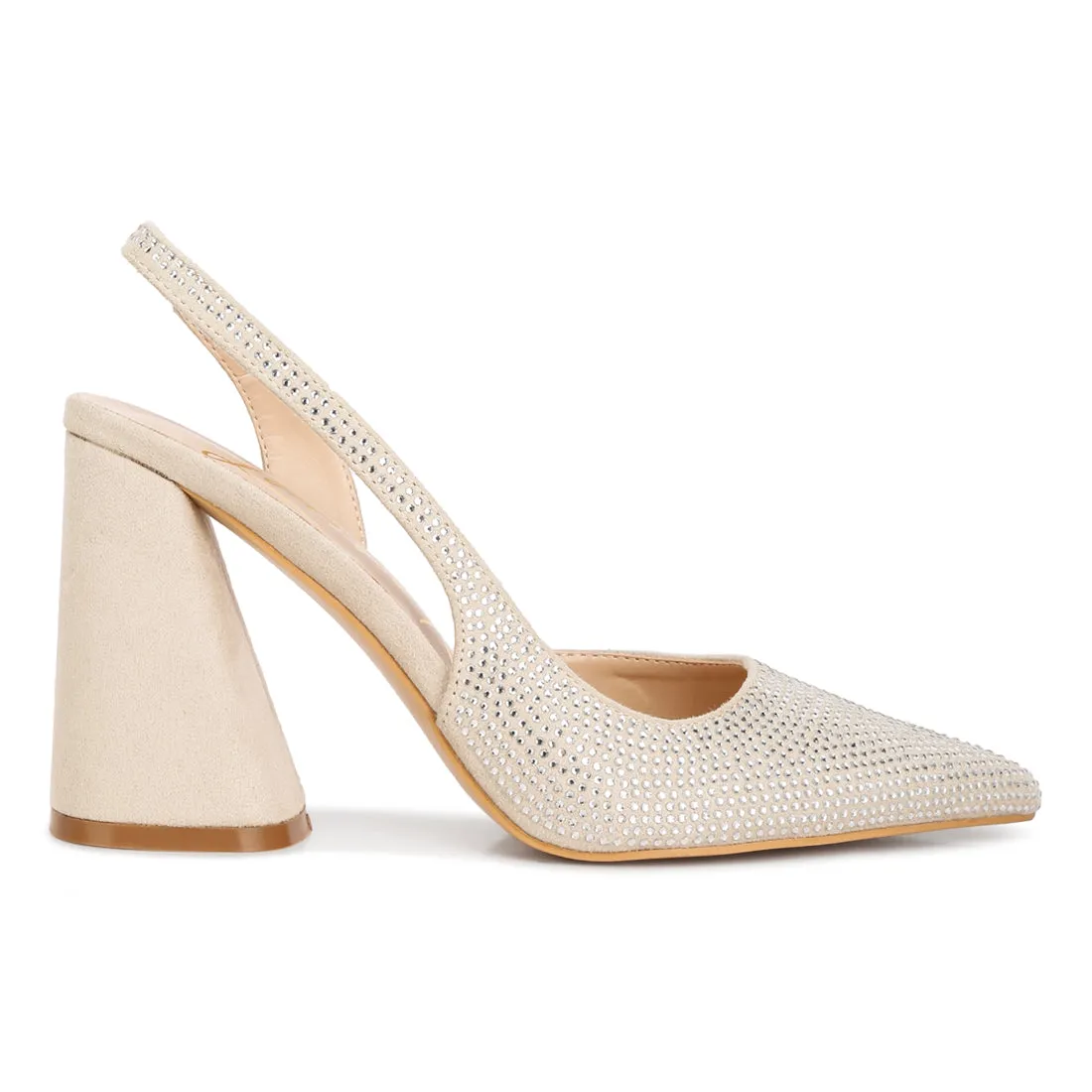 Rhinestone Embellished Suede Heel Sandals