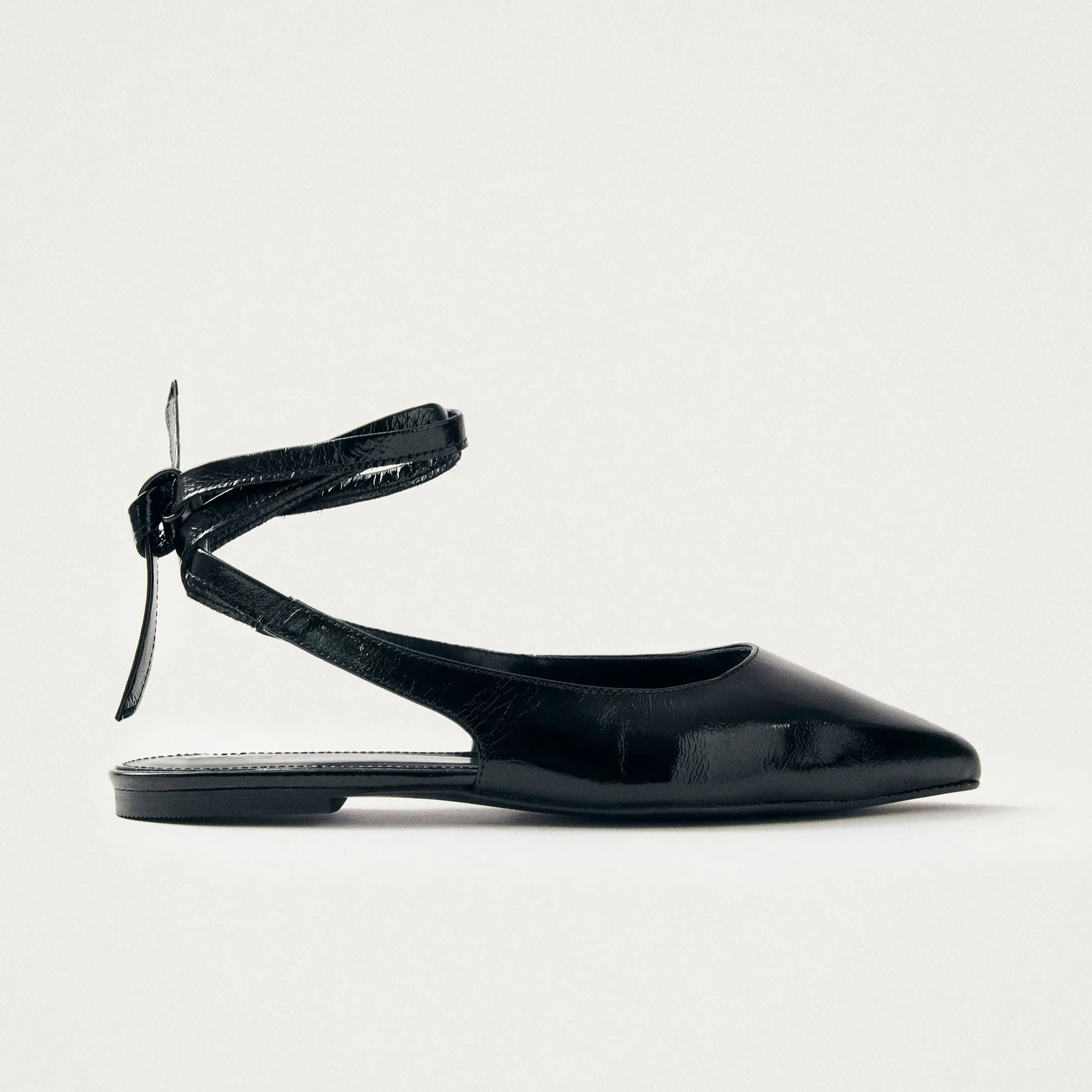 Ribbon Onix Black Leather Ballet Flats