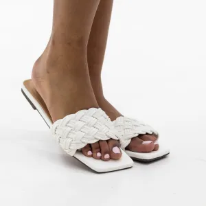 Sapphire pleated strippy slide white