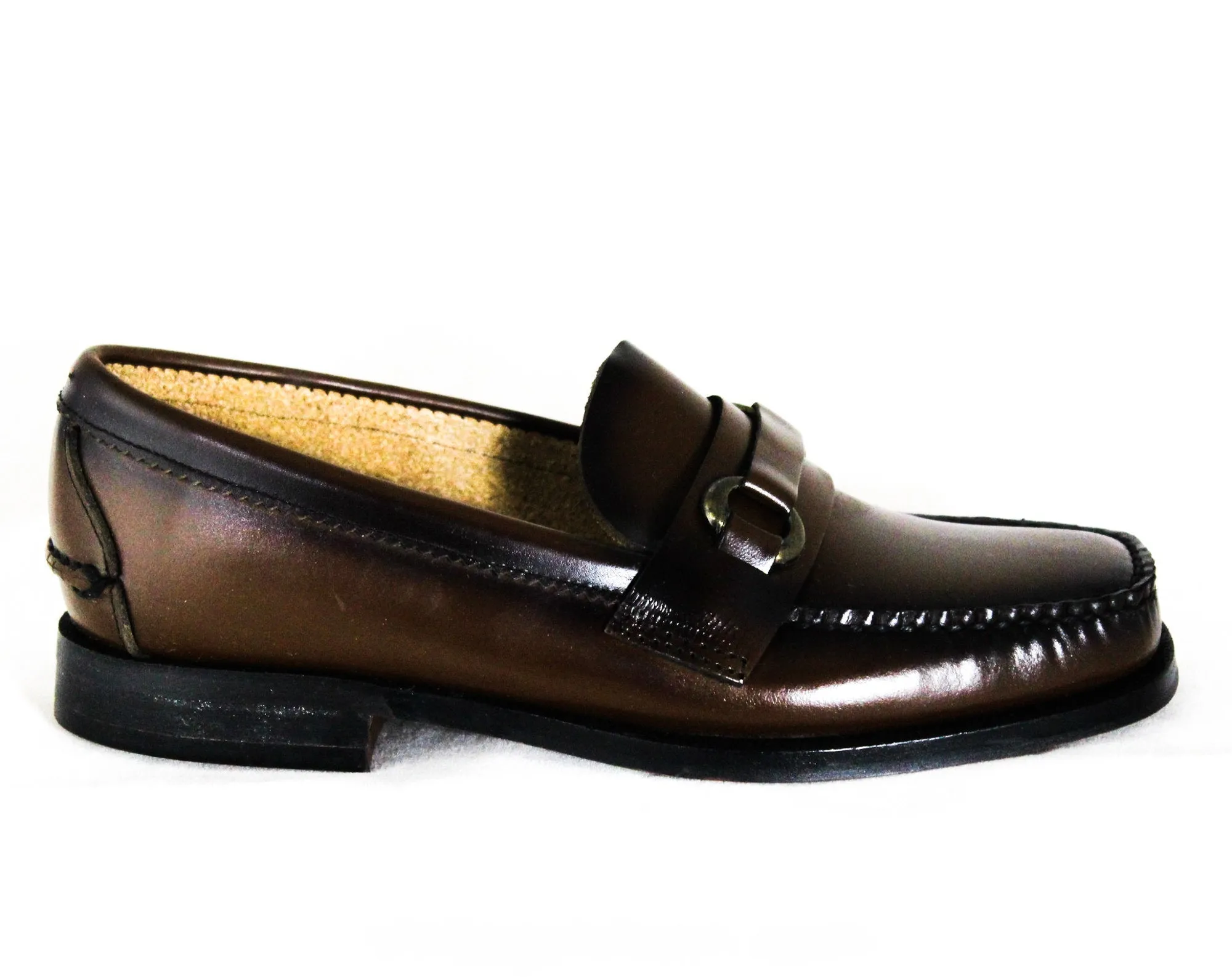 Size 1 Boys Loafer Shoes - Authentic 1960s Brown Leather - Child Size 1D Boy's Preppy Loafer - Bronzed Buckle - 60s Deadstock in Box NIB
