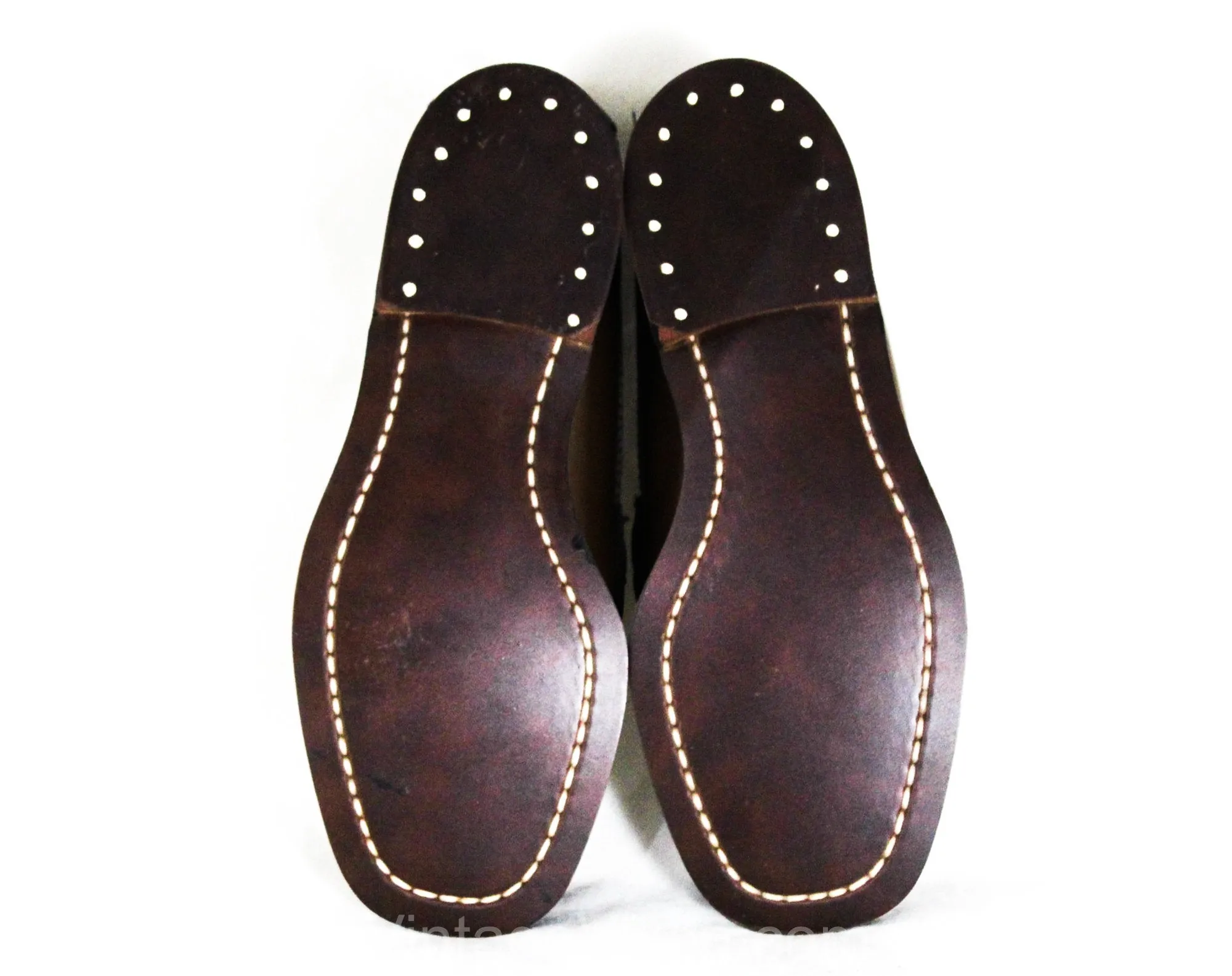 Size 1 Boys Loafer Shoes - Authentic 1960s Brown Leather - Child Size 1D Boy's Preppy Loafer - Bronzed Buckle - 60s Deadstock in Box NIB