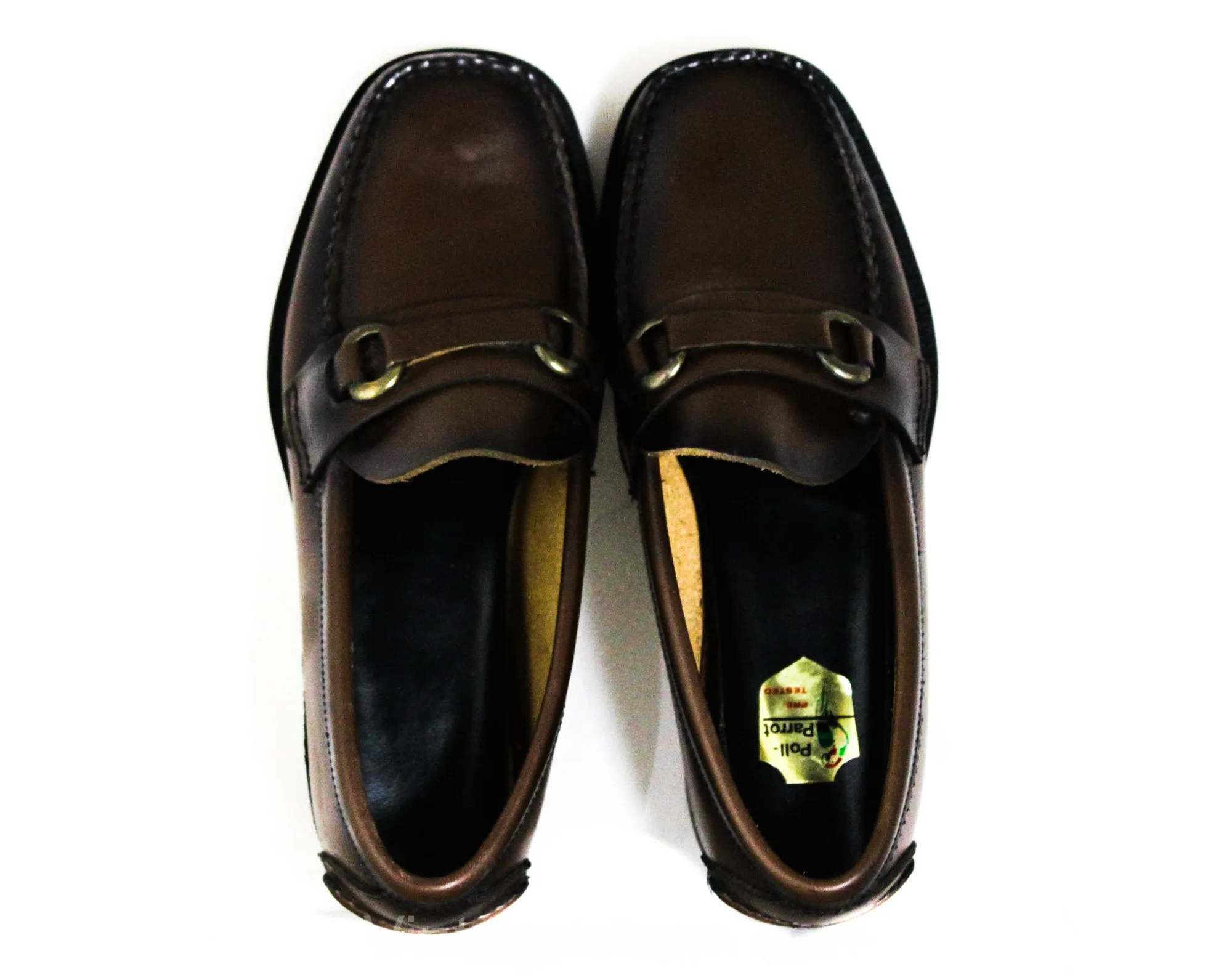 Size 1 Boys Loafer Shoes - Authentic 1960s Brown Leather - Child Size 1D Boy's Preppy Loafer - Bronzed Buckle - 60s Deadstock in Box NIB