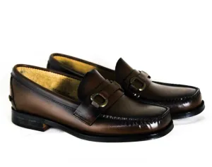 Size 1 Boys Loafer Shoes - Authentic 1960s Brown Leather - Child Size 1D Boy's Preppy Loafer - Bronzed Buckle - 60s Deadstock in Box NIB