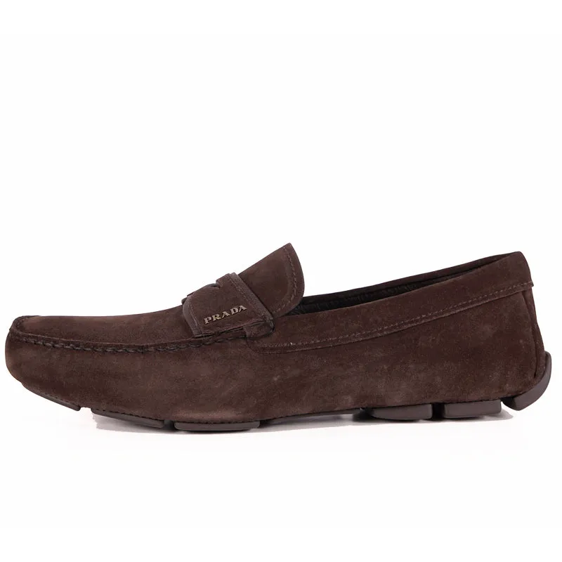 UK 7.5 US 8.5 NEW $670 PRADA Men's Brown Suede Moccasins Casual DRIVER LOAFERS