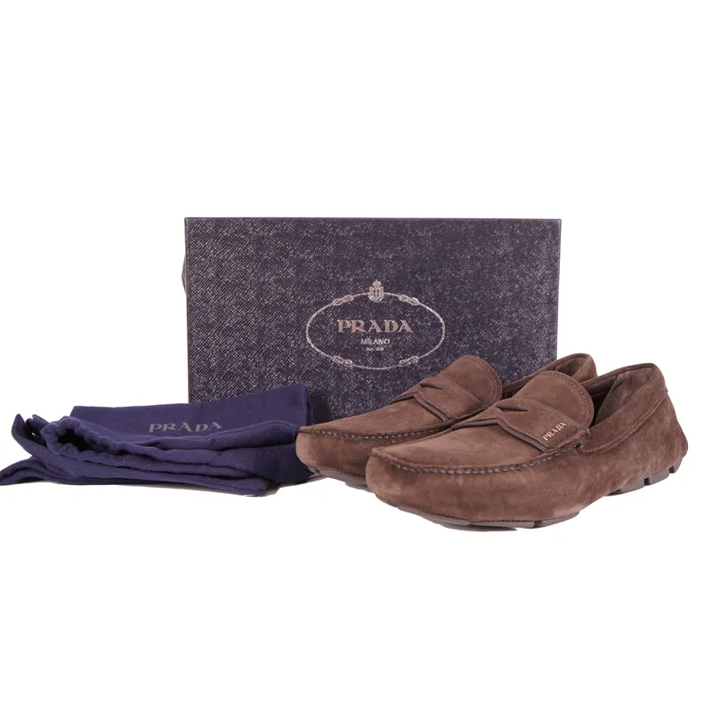 UK 7.5 US 8.5 NEW $670 PRADA Men's Brown Suede Moccasins Casual DRIVER LOAFERS