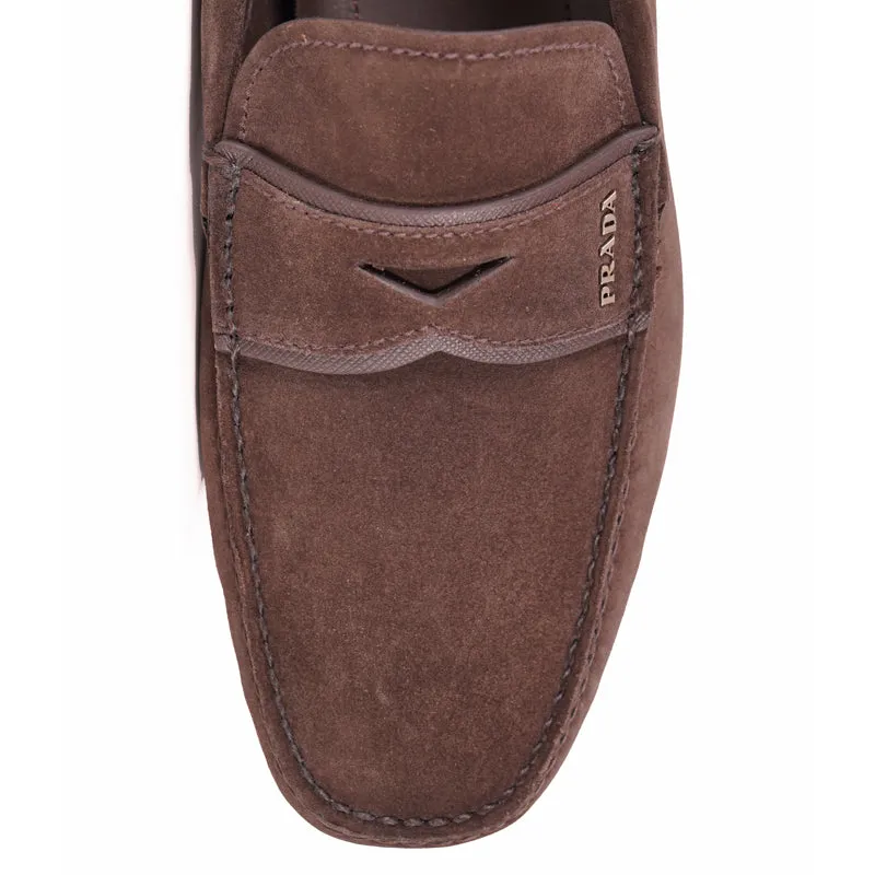 UK 7.5 US 8.5 NEW $670 PRADA Men's Brown Suede Moccasins Casual DRIVER LOAFERS