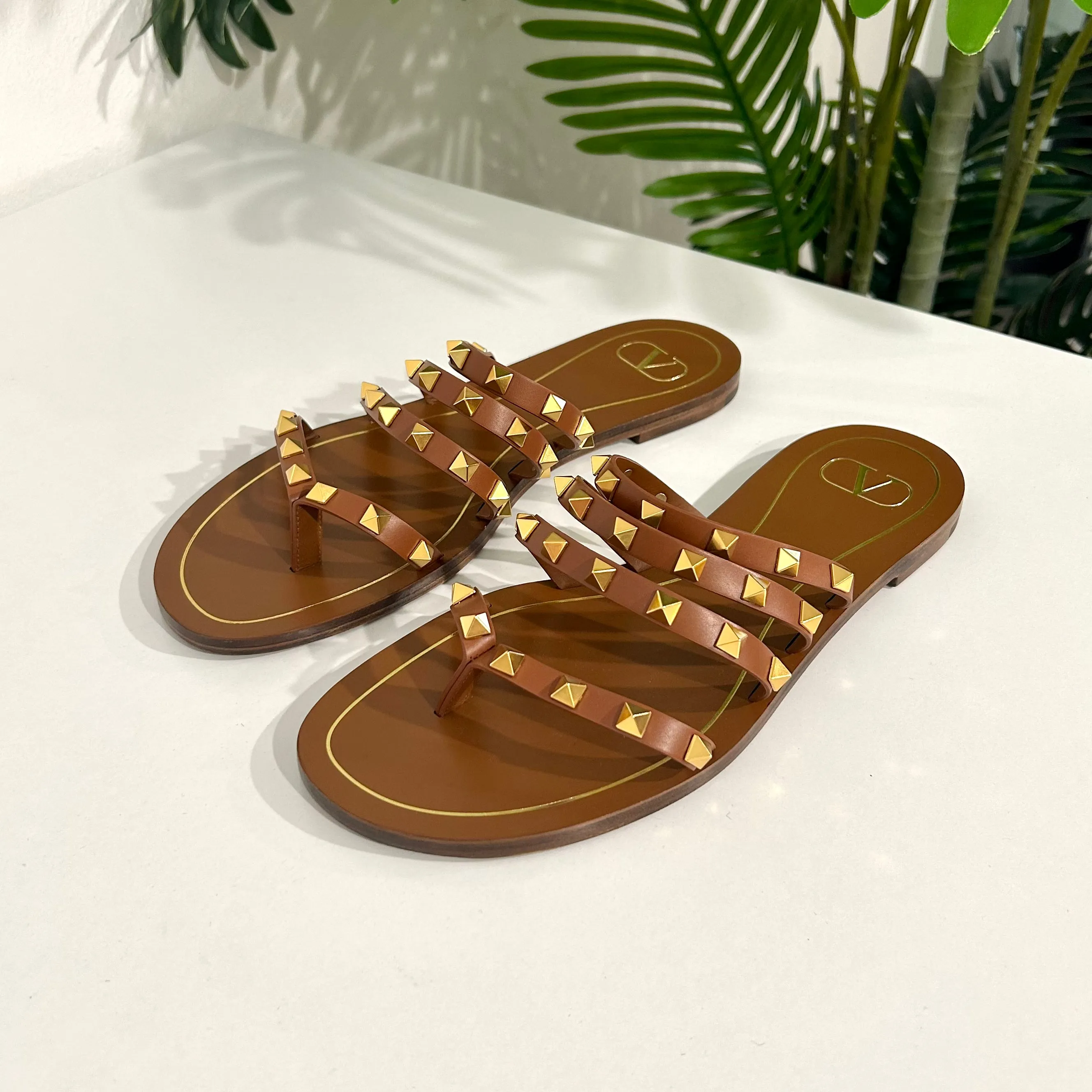 Valentino Brown Rockstud Sandals size 40.5