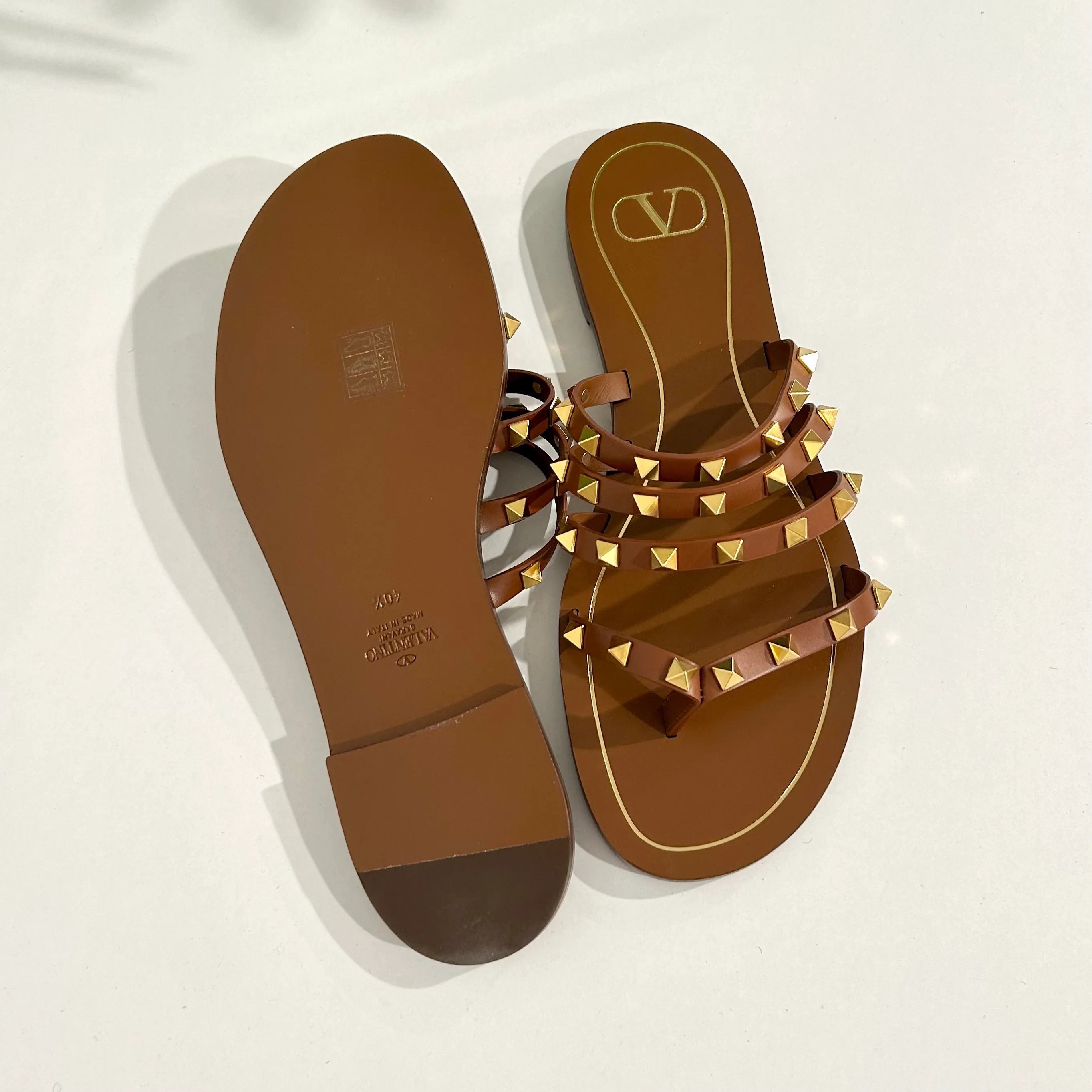 Valentino Brown Rockstud Sandals size 40.5