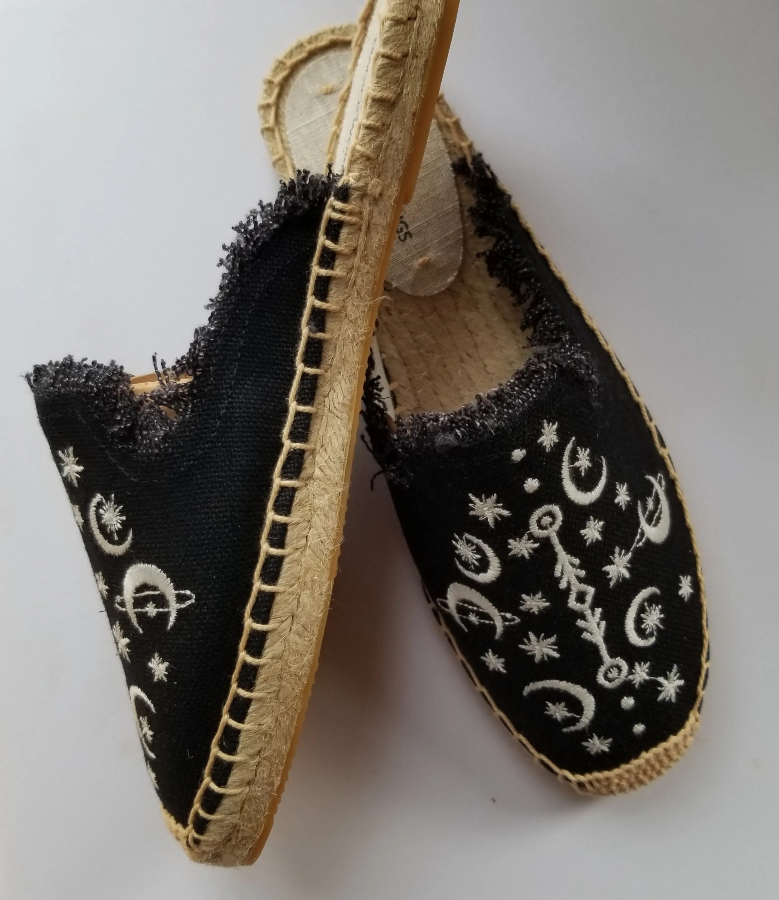 Witchy Embroidered Ancient Moon Spell Espadrille Mules, Witchy Shoes, Witchy Clothing, Witch Shoes, Mules, Witch, Boho Chic, Celestial