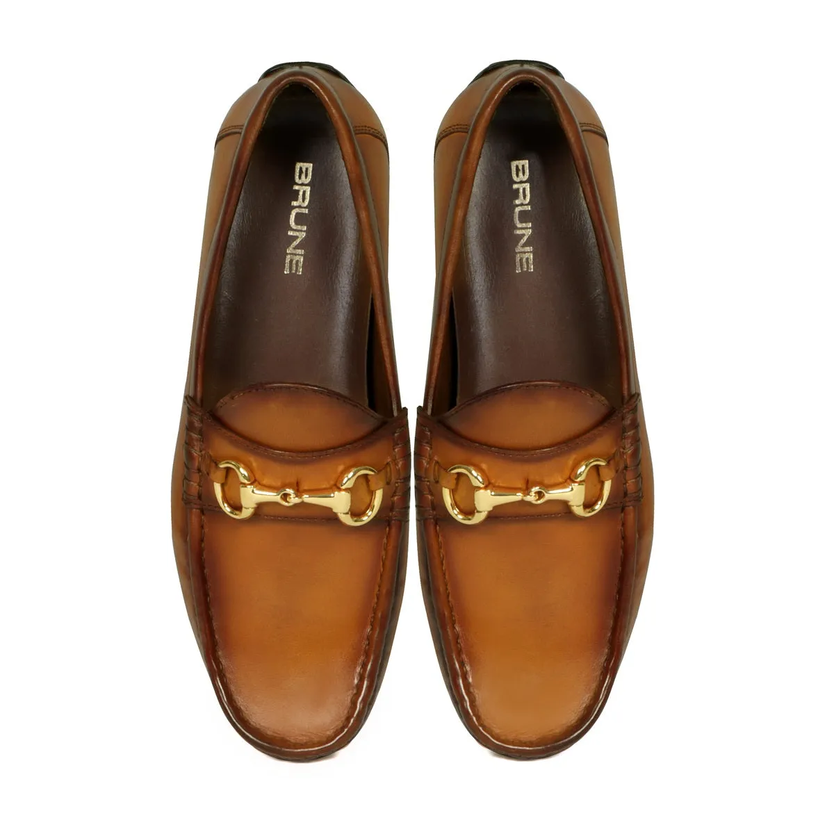 Yellowish Leather Driver Loafer With Horse-bit Buckle