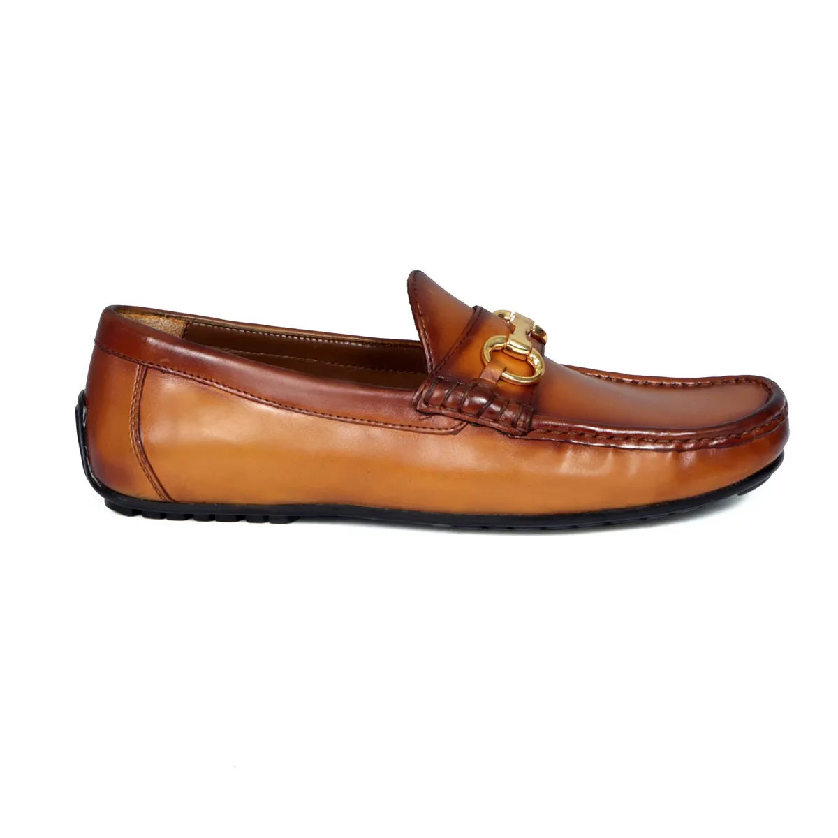 Yellowish Leather Driver Loafer With Horse-bit Buckle
