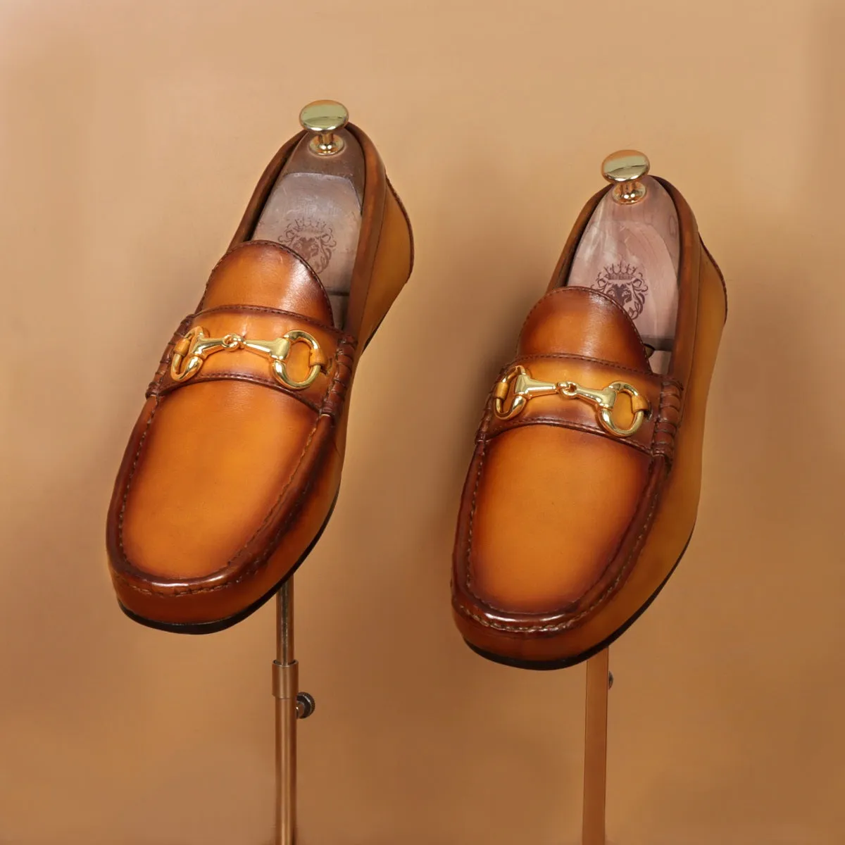Yellowish Leather Driver Loafer With Horse-bit Buckle