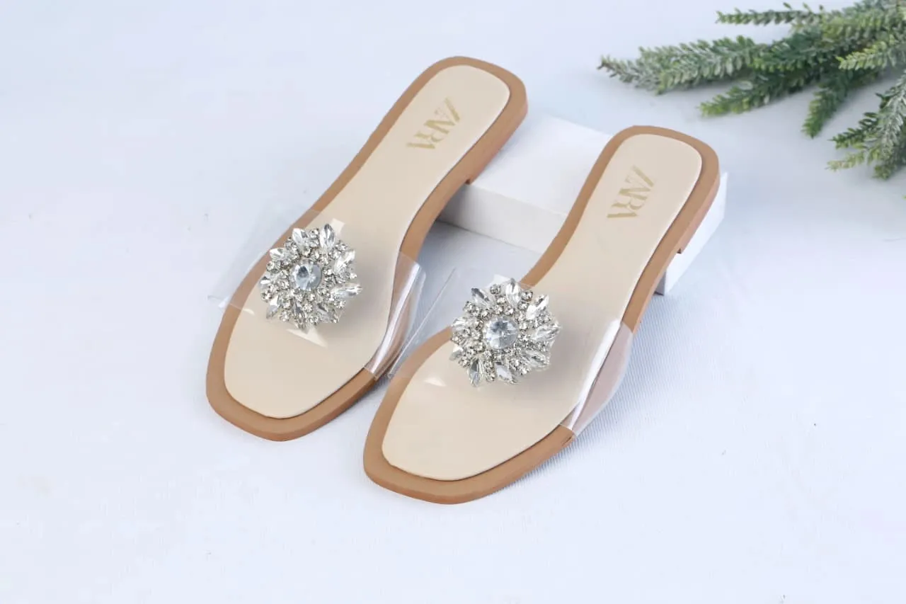 ZARA EMBELLISHED FLAT - BEIGE